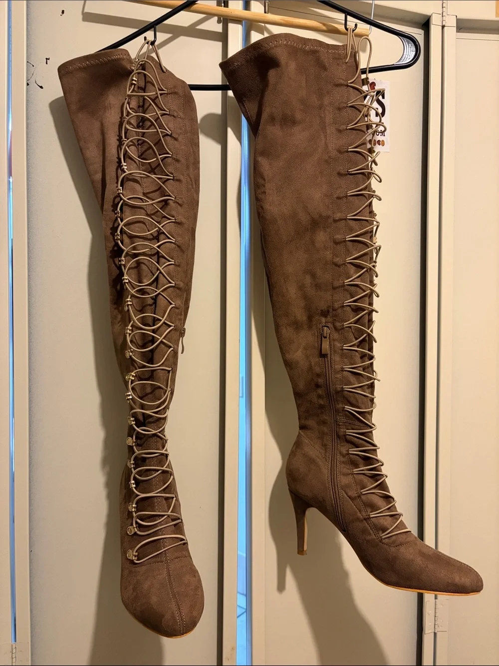 Over-the-Knee Lace-Up High Heel Boots - Brown